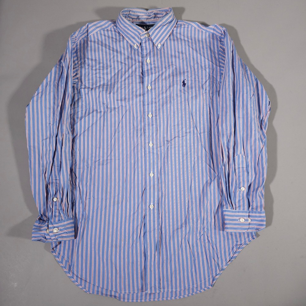 Ralph Lauren‎ Button Down Mens 16 32/33 Blue Striped Classic Fit Long Sleeve